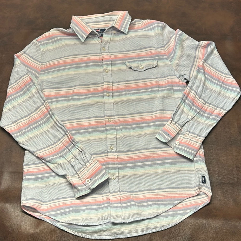 Vineyard Vines Men’s slim fit Crosby shirt M Cotton Linen Pastel stripe Easter